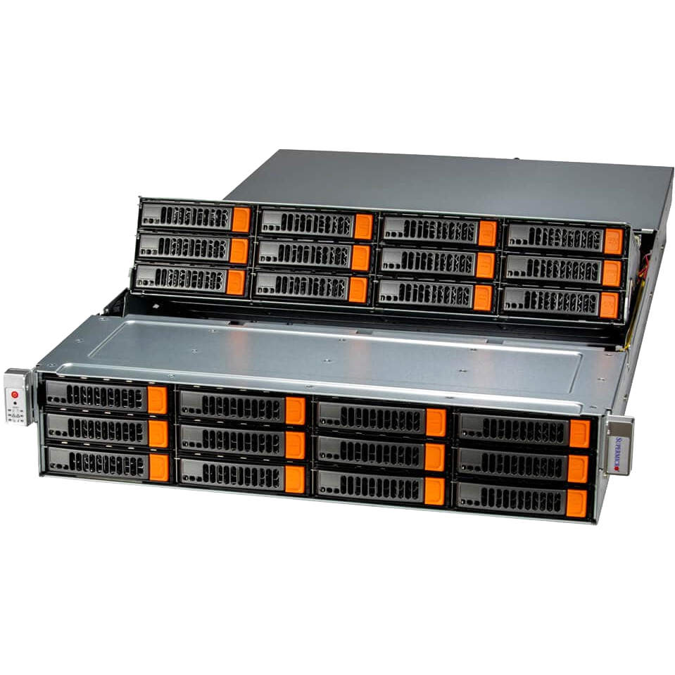Платформа для сервера/ Supermicro Storage Server ASG-2015S-E1CR24L 2U (1x AMD EPYC 9004/9005 / 12x DDR5 RDIMM / 24x HS 3.5" SATA/SAS* / 2x HS 2.5" SATA rear / 2x M.2 NVMe (up to 22110) / 2x PCIe 5.0 x16 / 2x PCIe 5.0 x8 / no LAN (2x AIOM with OCP 3.0 supp