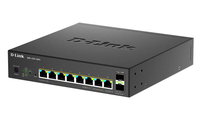 Коммутатор D-Link Управляемый L2 PoE-коммутатор, 8x2.5GBase-T PoE (2 порта PoE 802.3bt 60 Вт), 2x10G