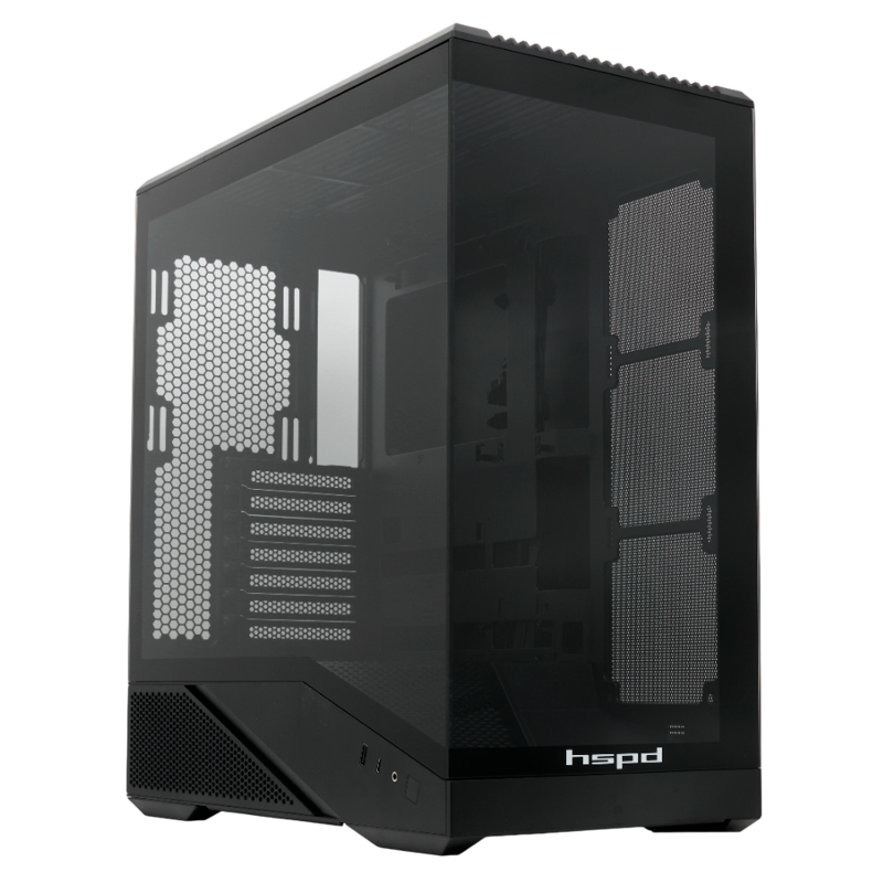 Корпус HSPD F711, Panoramic Full Tower, Black, TG, 0.7 SPCC, no fans ATX, mATX, mITX 190/420/280mm 2