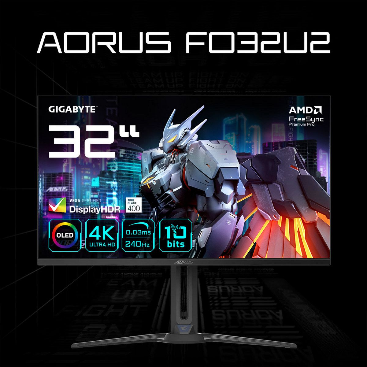 Монитор 31.5" Gigabyte AORUS FO32U2-EK Black (OLED, 3840 х 2160, 240Hz, 250 cd/m, 1000:1, 2xHDM