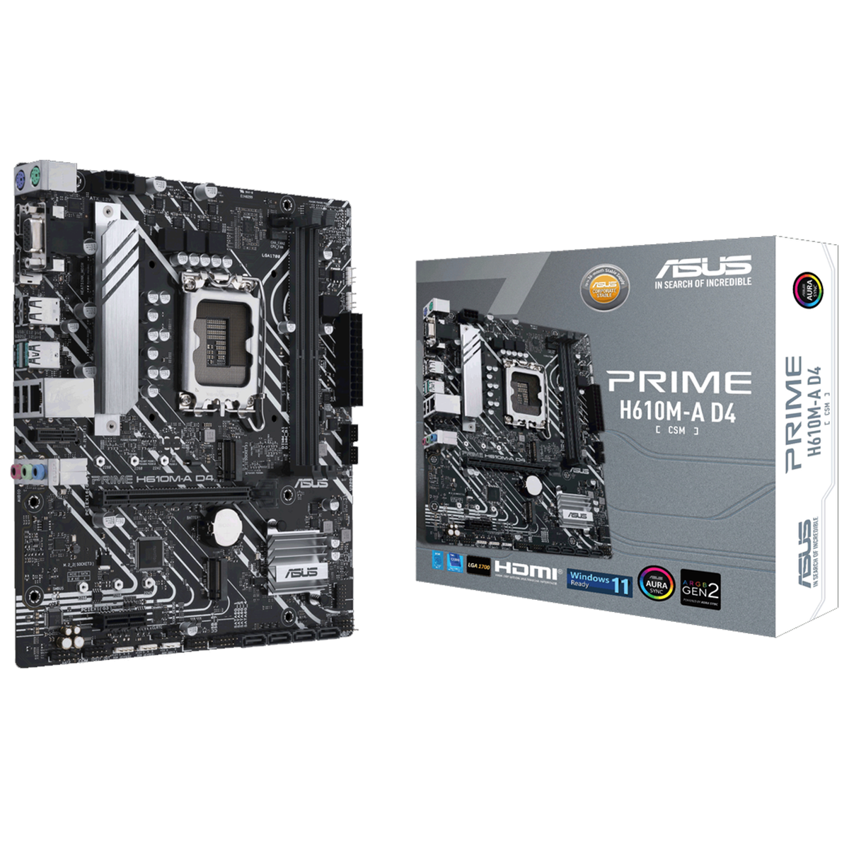 Материнская плата Asus PRIME H610M-A D4-CSM Soc-1700 Intel H610 2xDDR4 mATX AC`97 8ch(7.1) GbLAN+VGA
