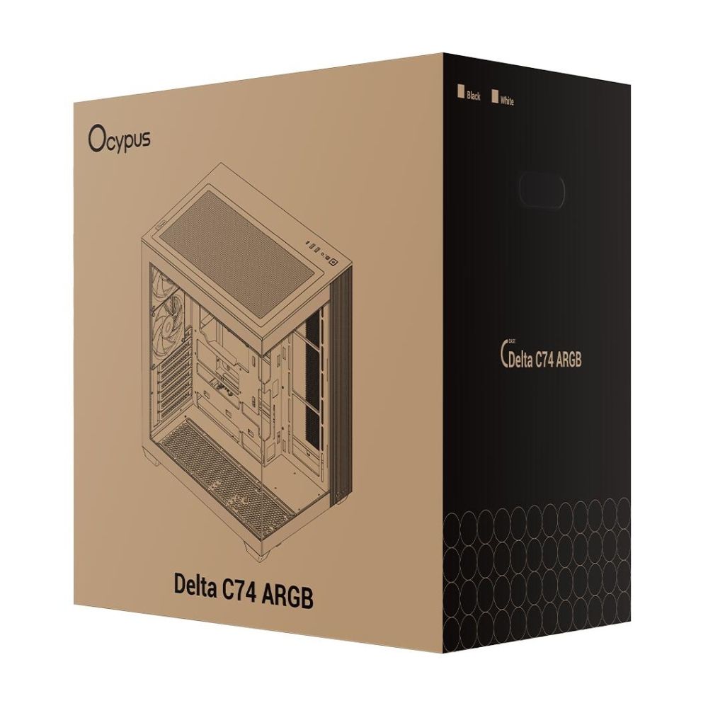 Корпус Ocypus Delta C74 BK ARGB, Midi-Tower, TG, 2x120mm ARGB, 2xUSB-A 3.0 + 1xUSB-C 3.1, ATX, mATX,