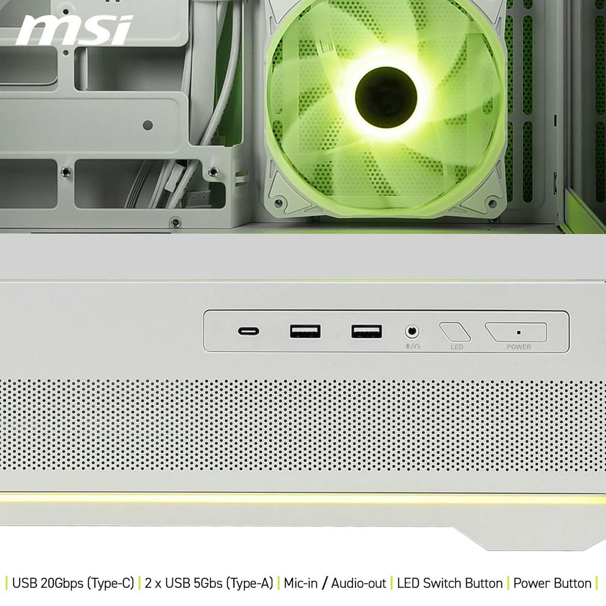 Корпус для ПК MSI MAG PANO 110R PZ WHITE, Global, 2xUSB 3.2 Gen 1, 1xUSB 3.2 Gen2 Type-C,
3x120mm AR