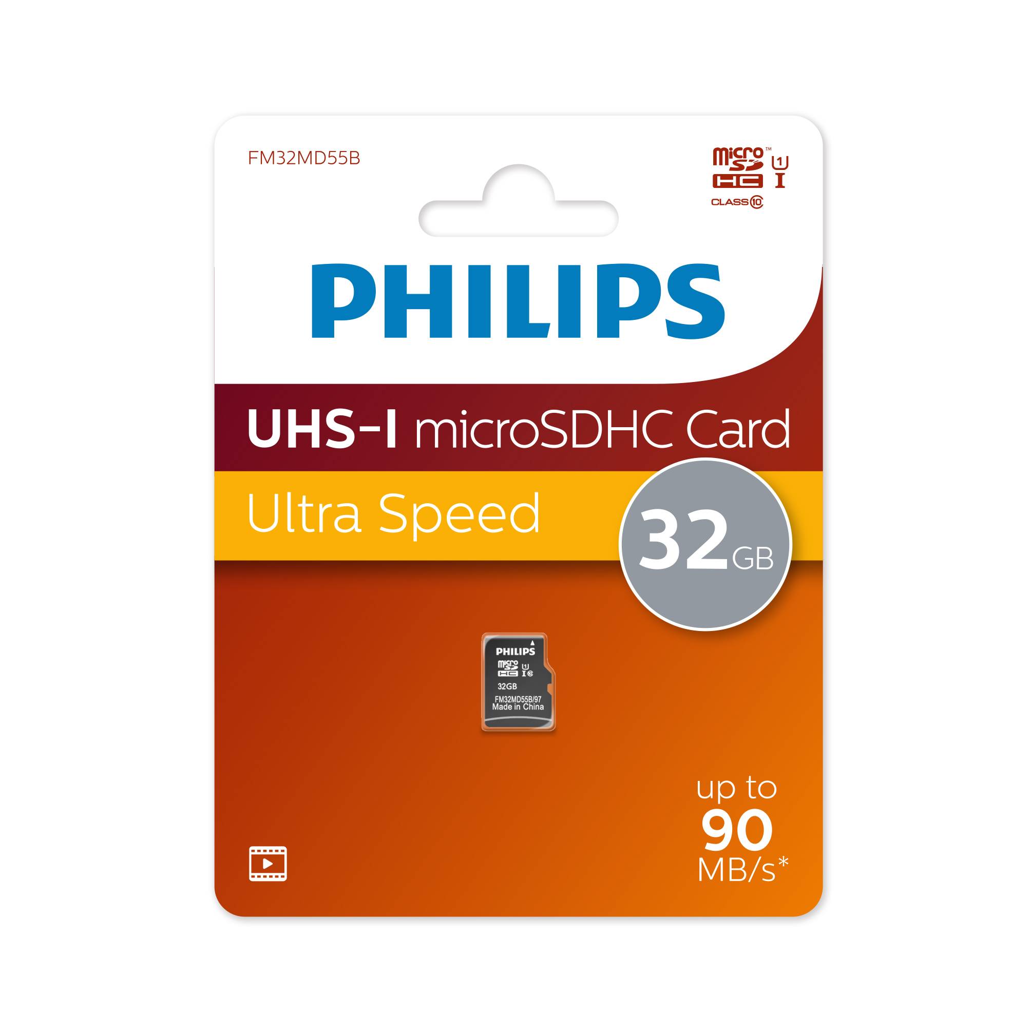 Флеш карта microSD 32GB PHILIPS High Speed  microSDHC Class 10 90MB/s