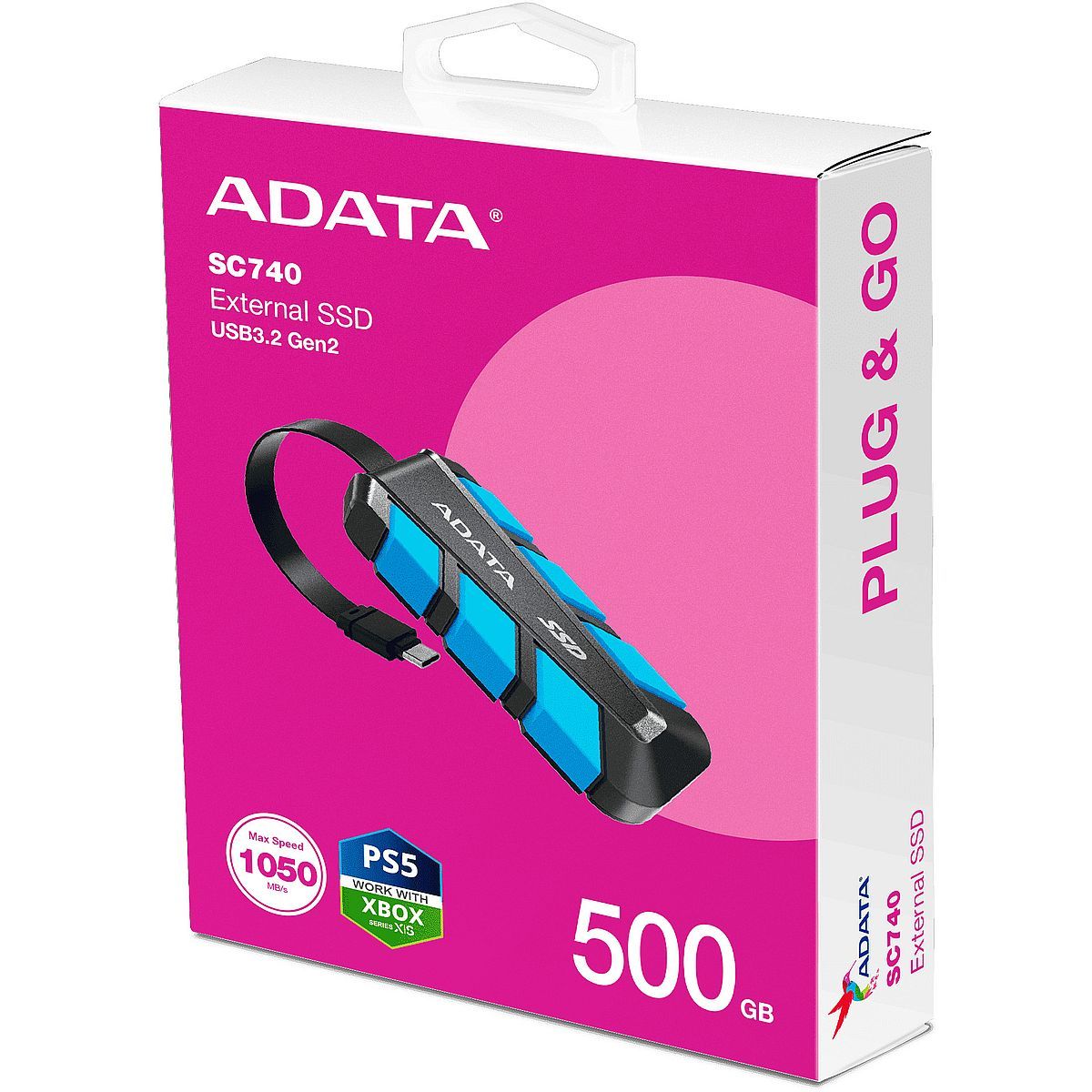 Накопитель SSD A-Data USB3.2 Gen2 500GB SC740-500G-CBU SC740 синий