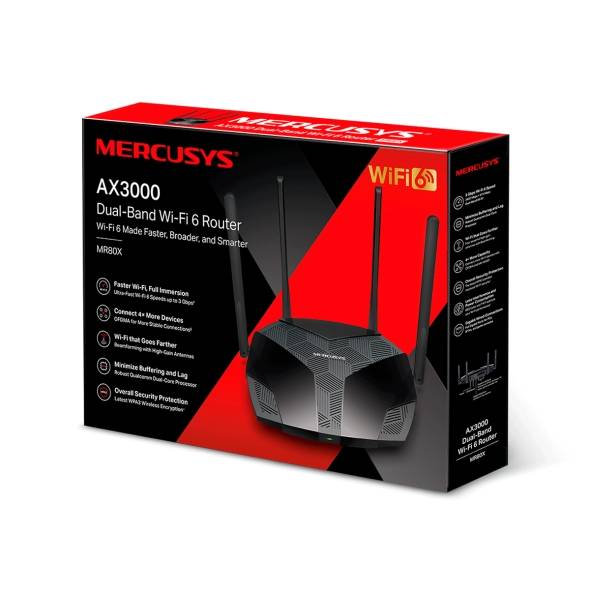 Роутер беспроводной Mercusys MR80X AX3000 10/100/1000BASE-TX черный