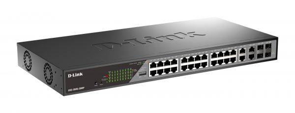 Коммутатор D-Link DSS-200G-28MP/A1A (L2) 24x1Гбит/с 4xКомбо(1000BASE-T/SFP) 24PoE 24PoE+ 370W настра