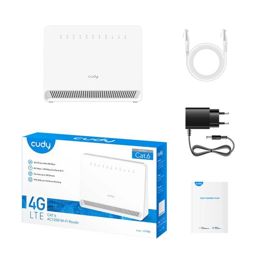 Роутер беспроводной Cudy LT700E AC1200 10/100BASE-TX/4G cat.6 белый