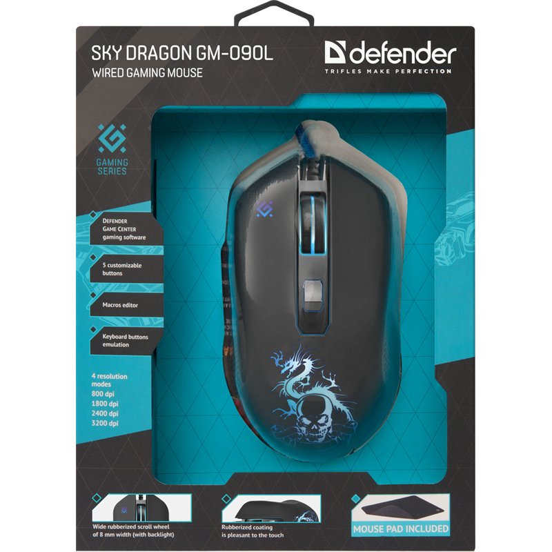 Мышь Defender Sky Dragon GM-090L черный оптическая 3200dpi USB для ноутбука 6but (52090)