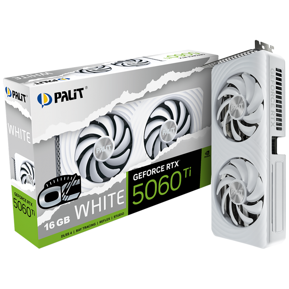 Видеокарта Palit PCI-E 5.0 PA-RTX5060TI WHITE OC NVIDIA GeForce RTX 5060TI 16Gb 128bit GDDR7 2407/28