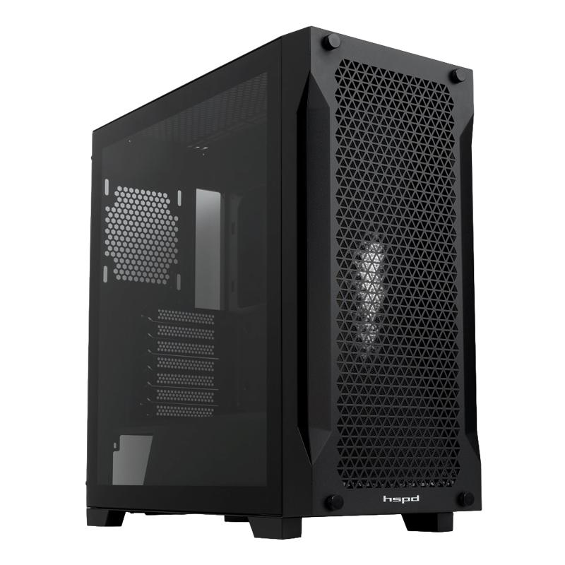 Корпус HSPD M541, Mesh Mid Tower, Black, TG, 0.7 SPCC, no fans, ATX, mATX, mITX, 170/405/210mm, 2x2.
