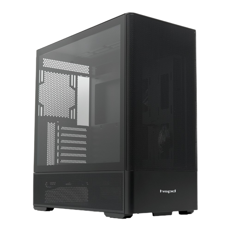 Корпус HSPD M712, Mesh Mid Tower, Black, TG, 0.6 SPCC, no fans, E-ATX, ATX, mATX, mITX, 175/410/160m