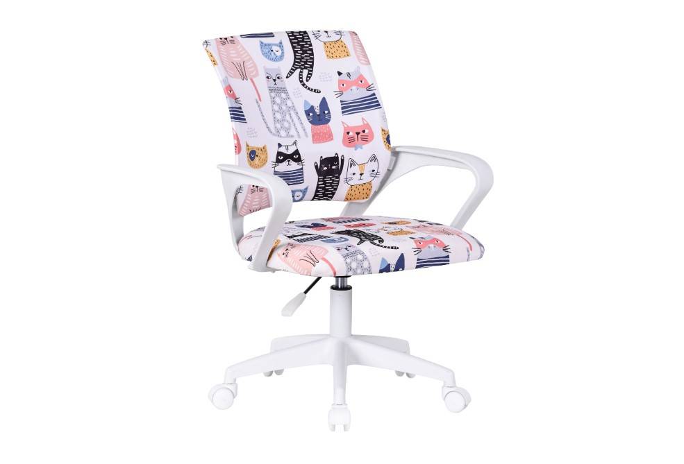 Defender Детское компьютерное кресло Fiesta белый + принт коты, ткань, класс1.