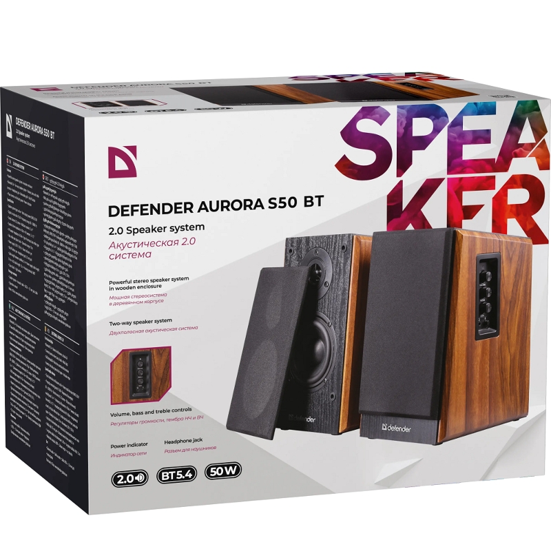 Колонки Defender 2.0 Aurora S50 BT 50Вт, bluetooth, 230В