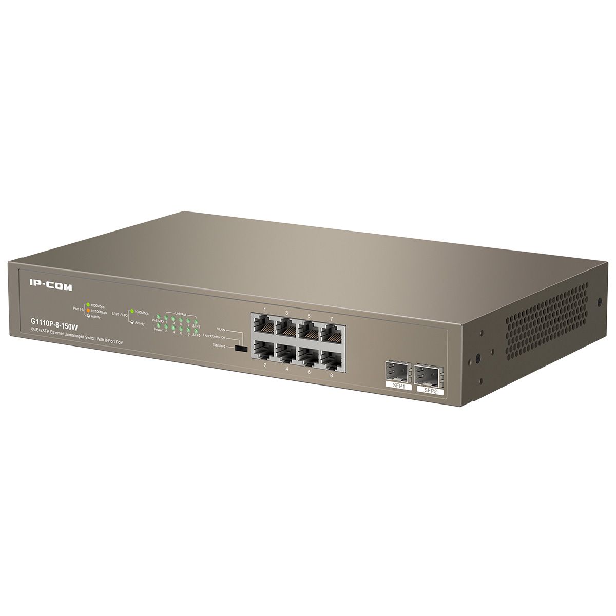 Коммутатор IP-Com G1110P-8-150W (L2) 8x1Гбит/с 2SFP 8PoE 130W неуправляемый