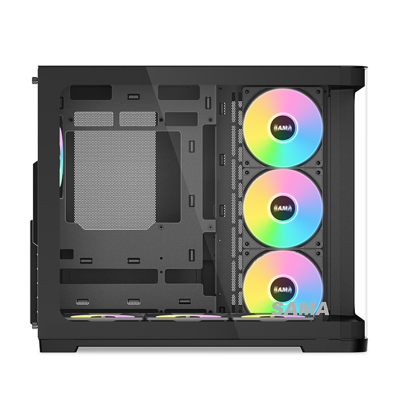 Корпус SAMA V60 Black, Midi-Tower, TG, 7x120mm ARGB, 2xUSB 3.0 + 1xUSB 3.1 Type-C, ATX, mATX, mITX B