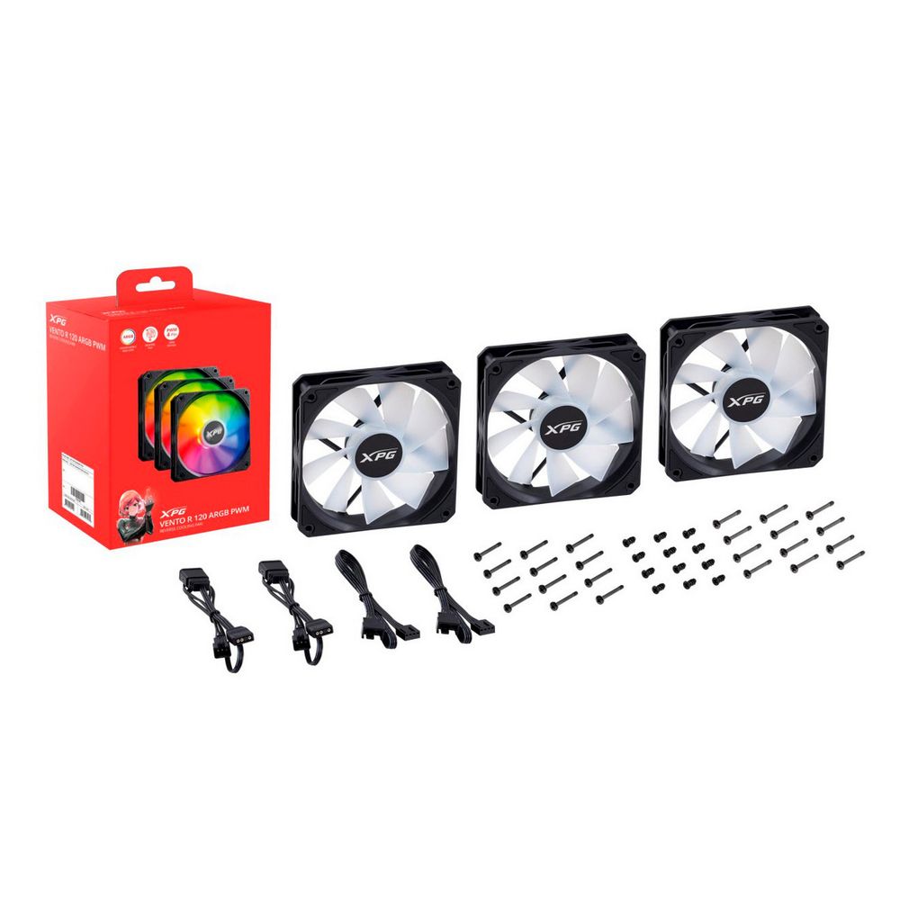 Вентилятор для корпуса A-DATA XPG VENTO R 120 ARGB PWM 120x120mm, 300-1600rpm, 65CFM, 32dBa, ARGB, 4-pin PWM, black 3-pack VENTOR120ARGBPWM3C-BKCWW