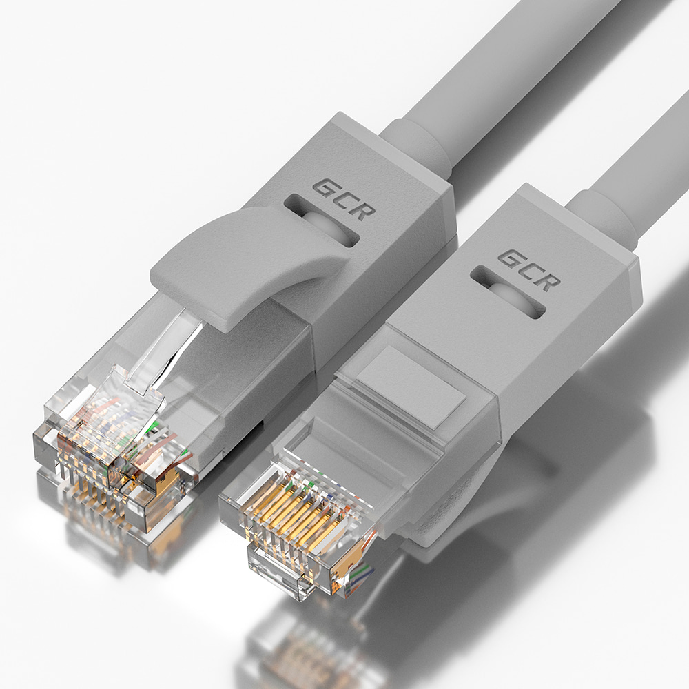 GCR Патч-корд прямой 1.0m UTP кат.5e, серый, 24 AWG, литой, ethernet high speed 1 Гбит/с, RJ45, T568B