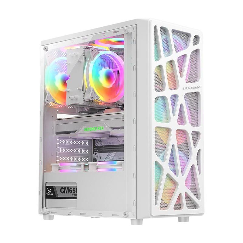 Корпус без блока питания/ Case FPMAX Cortex White, Midi-Tower, TG, 4x120mm ARGB, 1xUSB-A 3.0 + 2xUSB 1.0, ATX, mATX, mITX White