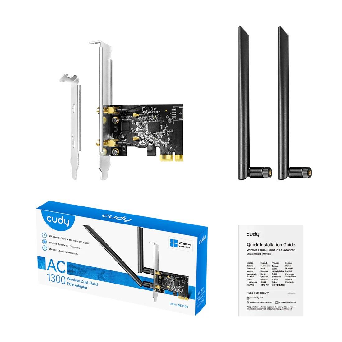 Cudy WE1300 1.0 Двухдиапазонный адаптер PCI-E с поддержкой Wi-Fi AC1300