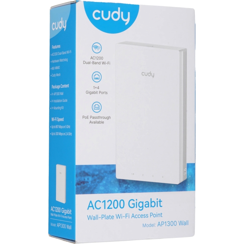 Cudy AP1300 Wall Встраиваемая в стену гигабитная точка доступа Wi-Fi AC1200, 2,4/5 ГГц, до 1167 Мбит