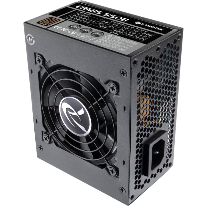 Блоки питания Raijintek ERMIS 550B, 550W 80+ Bronze (SFX, Non-modular, 1x24(20+4)pin, 1x4+4-pin CPU,