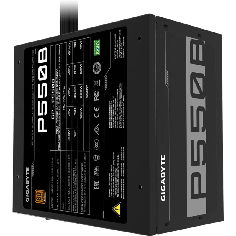 Блок питания Gigabyte ATX 550W GP-P550B 80+ bronze (20+4pin) APFC 120mm fan 6xSATA RTL