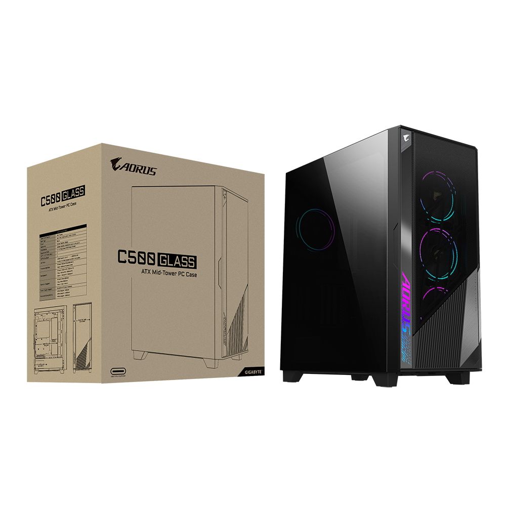 Корпус Gigabyte AORUS C500G ST MidTower, E-ATX, USB-C x1, USB 3.0 x2, Audio I/O, Black,TG