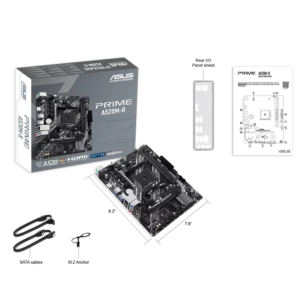 Материнская плата ASUS PRIME A520M-R, Socket AM4, A520, 2*DDR4,HDMI, 4SATA3 + RAID, Audio, Gb LAN, M