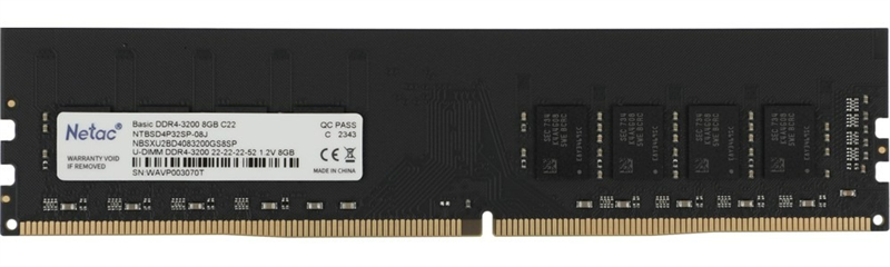 Память DDR4 8GB 3200MHz Netac NTBSD4P32SP-08J Basic RTL PC4-25600 CL22 DIMM 288-pin 1.2В single rank