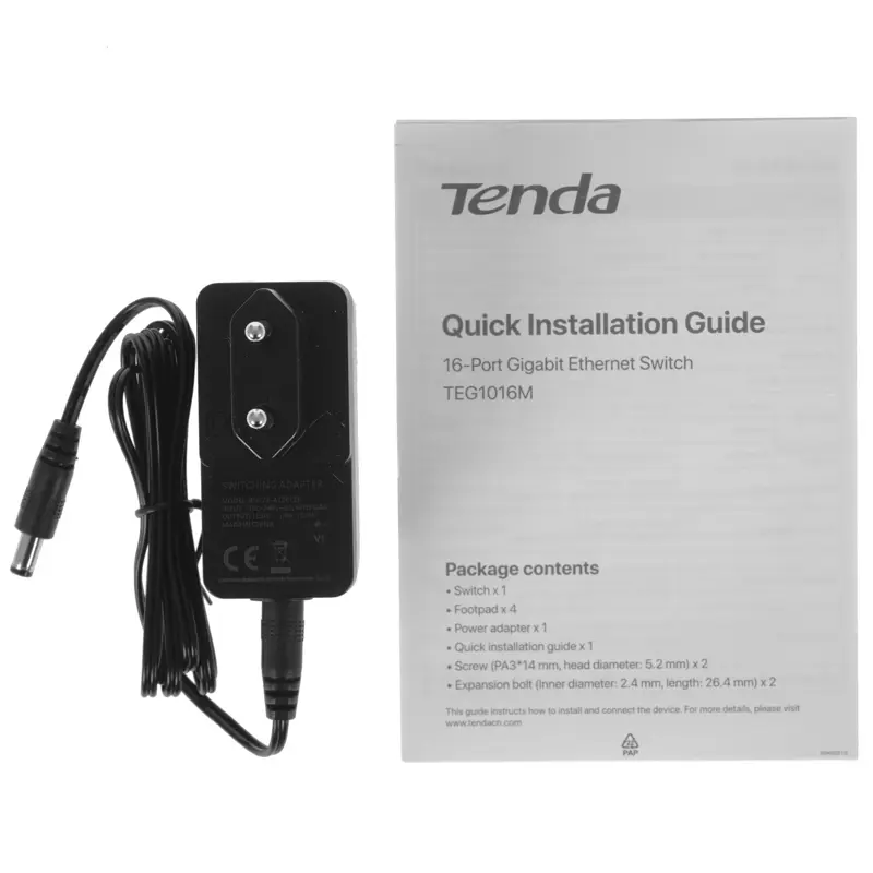 Коммутатор Tenda TEG1016M Коммутатор неуправляемый, 16 портов 16x1 Гбит/с, настольный, металлический