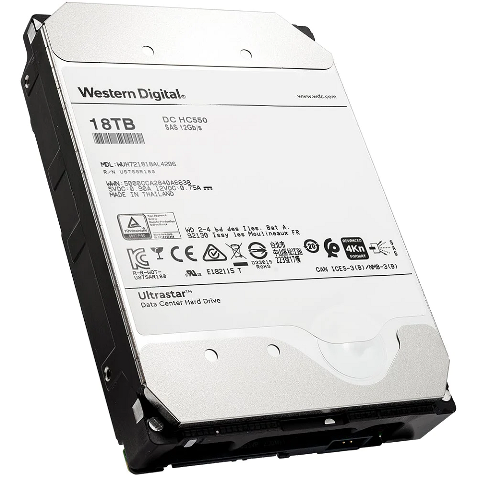 3.5" 18TB WD Ultrastar DC HC550 SAS 12Gb/s, 7200rpm, 256MB, 0F38314, 4Kn, CMR, Helium, Bulk SAS