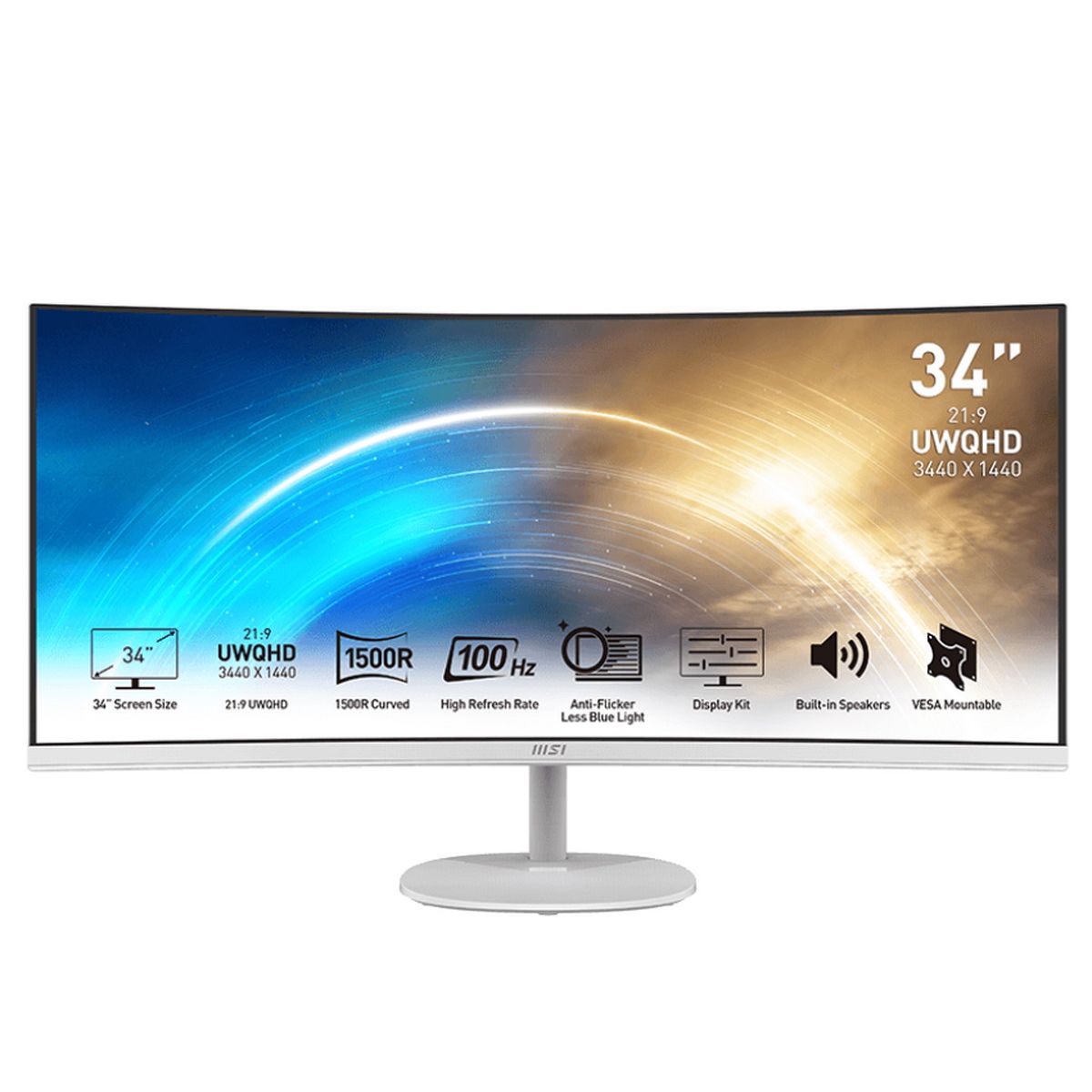 Монитор MSI 34" Pro MP341CQW белый VA LED 1ms 21:9 HDMI M/M матовая 300cd 178гр/178гр 3440x1440 100H