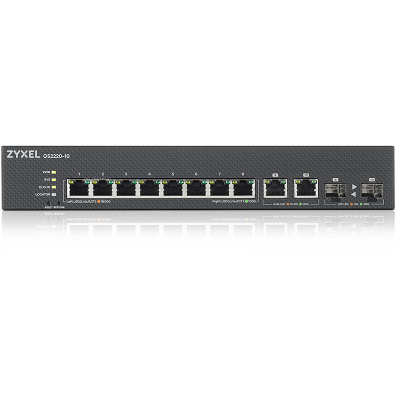 Коммутатор Zyxel GS2220-10-EU0101F (L2) 10x1Гбит/с 2xКомбо(1000BASE-T/SFP) управляемый
