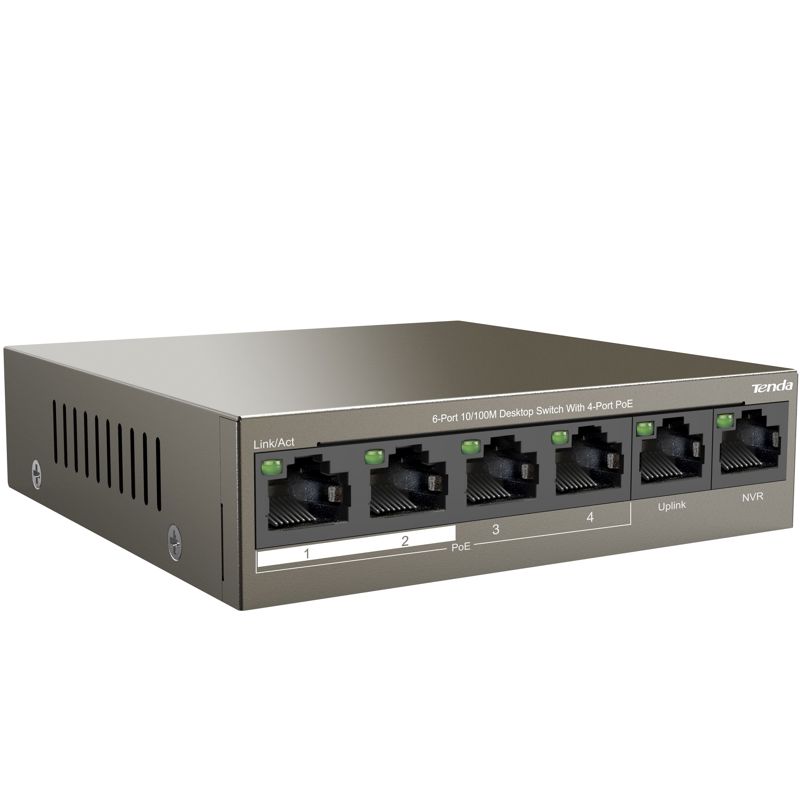 Коммутатор Tenda TEF1106P-4-63W Коммутатор неуправляемый PoE, 6 портов 6x100 Мбит/с, PoE 4х30 Вт, на