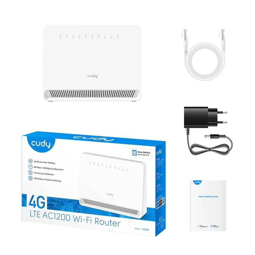 Модем CUDY AC1200 Wi-Fi 4G LTE-Cat4 Router, AC1200 Wi-Fi,  build-in 4G LTE modem,  4 10/100M RJ45 Po