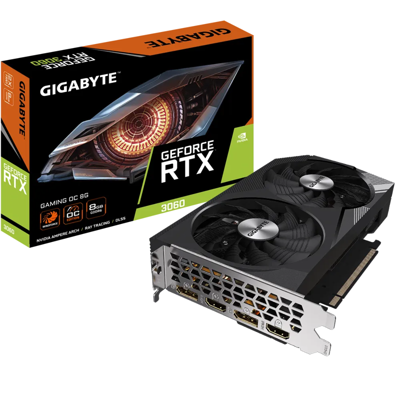 Видеокарта Gigabyte PCI-E 4.0 GV-N3060GAMING OC-8GD 2.0 NVIDIA GeForce RTX 3060 8Gb 128bit GDDR6 180
