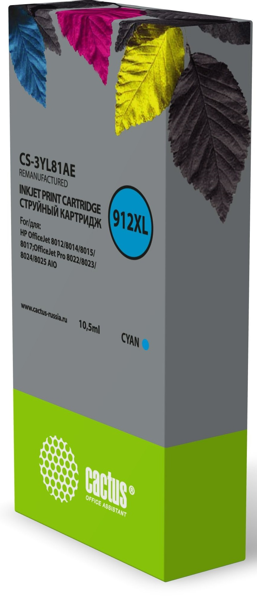 Картридж струйный Cactus CS-3YL81AE 912XL (есть ограничения по прошивке) голубой (10.5мл) для HP Off