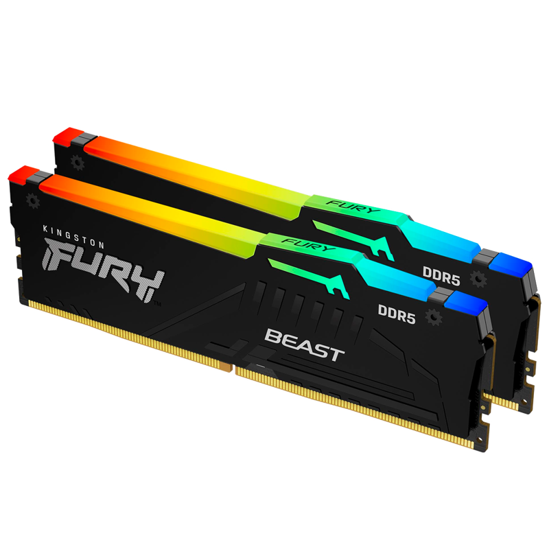 Модуль памяти Kingston 64GB DDR5 5600 DIMM FURY Beast Black RGB  kit 2*32,Non-ECC,  CL40, 1.25V, 288