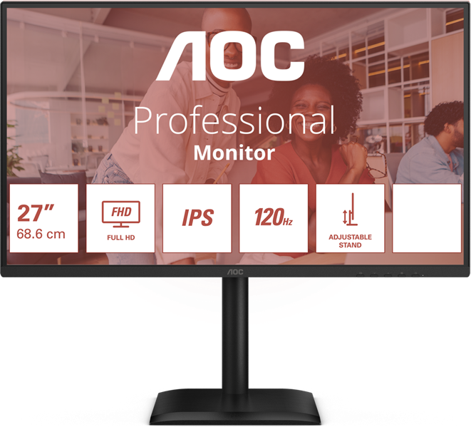 Монитор 27" AOC 1920x1080, WLED, 16:9, IPS, 300 cd, 1500:1, 20M:1, 4ms, 178°/178°, VGA, HDMI, DP, US