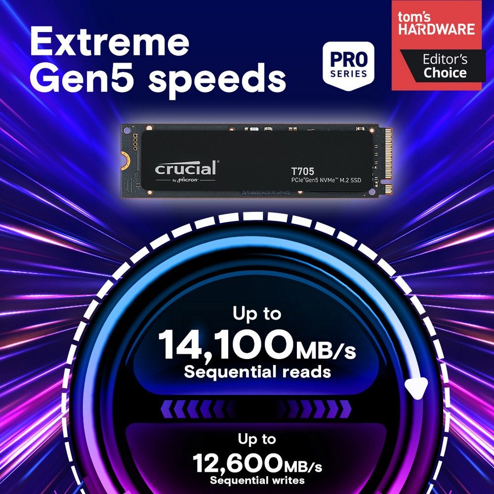 Твердотельный накопитель SSD Crucial T705 4TB PCIe Gen5 NVMe M.2 SSD CT4000T705SSD3