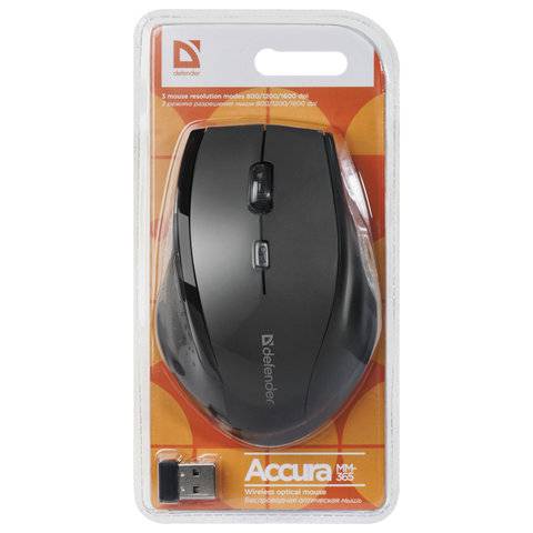 Мышь Defender Accura MM-365 черный оптическая 1600dpi беспров. USB 5but (52365)