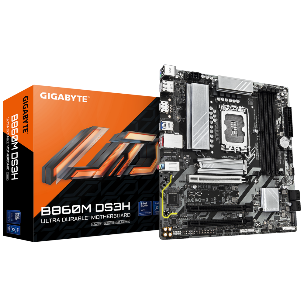 Материнская плата Gigabyte B860M DS3H Soc-1851 Intel B860 4xDDR5 mATX AC`97 8ch(7.1) 2.5Gg RAID+HDMI