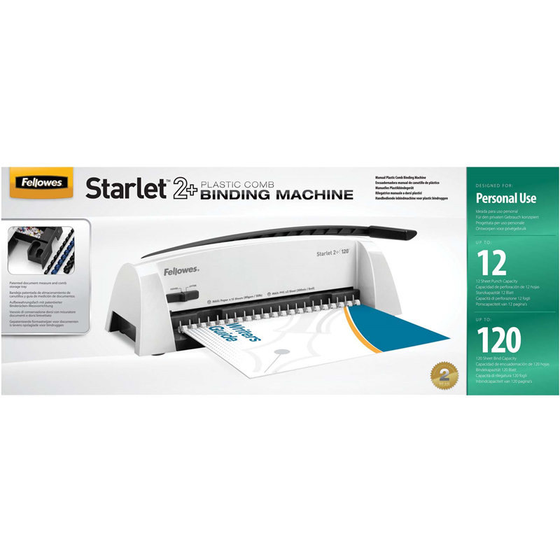 Fellowes® Переплетчик STARLET 2+ на пластиковую пружину, сшивает до 120 лст., перфорирует 12 лст.