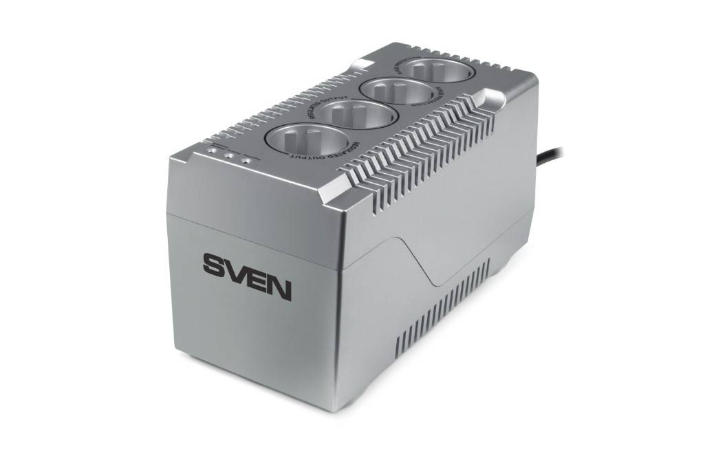 Стабилизатор Sven VR-F1000 (≤320Вт, Вх.184-285V,4 × CEE7/4 (2*AVR, 2*сетевой фильтр) серебро