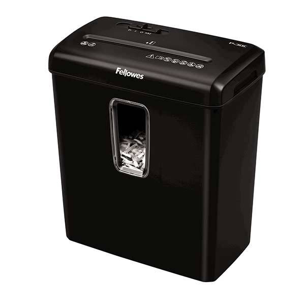 Шредер Fellowes PowerShred Р-30С черный (секр.P-4) фрагменты 6лист. 15лтр. скрепки скобы пл.карты