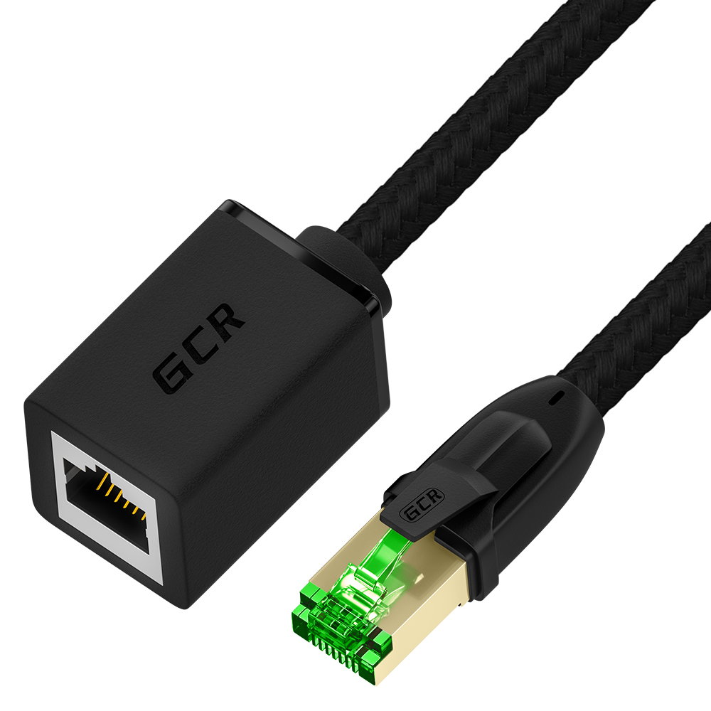 GCR PRO Удлинитель патч-корда PROF 1.0m, в оплетке текстиль, кат.7, F/FTP, медь, 28 AWG, черный, экранированные коннекторы, T568B