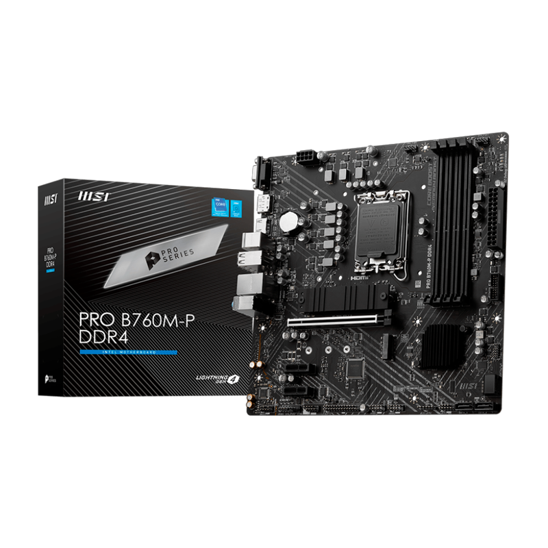Материнская плата MSI PRO B760M-P DDR4 Soc-1700 Intel B760 4xDDR4 mATX AC`97 8ch(7.1) GbLAN+VGA+HDMI