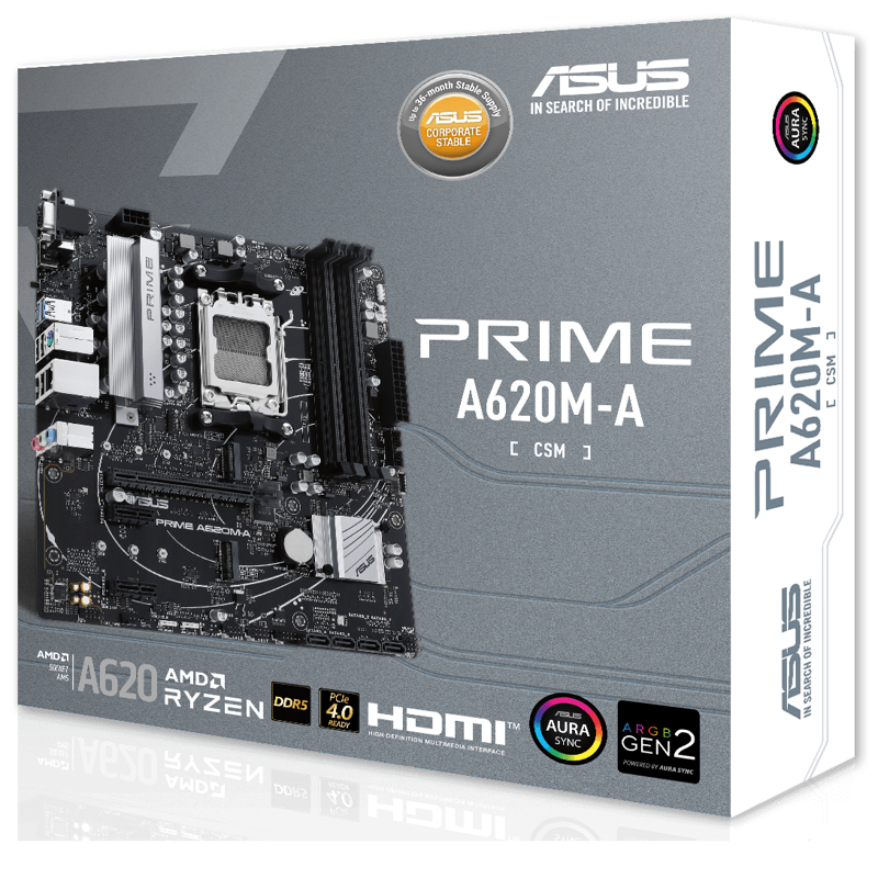 Материнская плата Asus PRIME A620M-A-CSM Socket AM5 AMD A620 4xDDR5 mATX AC`97 8ch(7.1) GbLAN RAID+V