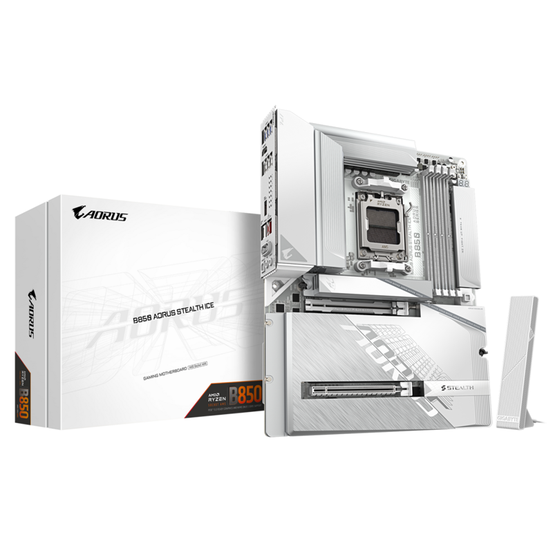 Материнская плата Gigabyte B850 AORUS STEALTH ICE, AM5, AMD B850, 4xDDR5, 2xSATA, 4xM.2, 1xPCIe 5.0 